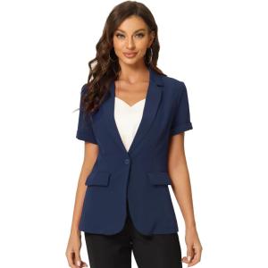 imageAllegra K Womens 1 Button Blazer Jacket Office Business Short Sleeve BlazerDark Blue