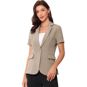 imageAllegra K Womens 1 Button Blazer Jacket Office Business Short Sleeve BlazerDark Khaki