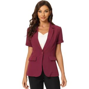 imageAllegra K Womens 1 Button Blazer Jacket Office Business Short Sleeve BlazerDark Red