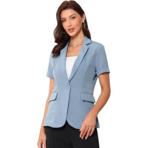 imageAllegra K Womens 1 Button Blazer Jacket Office Business Short Sleeve BlazerDusty Blue