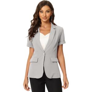 imageAllegra K Womens 1 Button Blazer Jacket Office Business Short Sleeve BlazerGrey