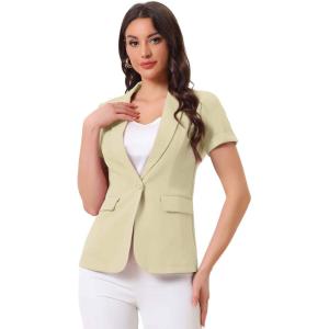 imageAllegra K Womens 1 Button Blazer Jacket Office Business Short Sleeve BlazerLight Khaki