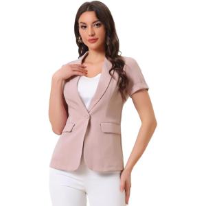 imageAllegra K Womens 1 Button Blazer Jacket Office Business Short Sleeve BlazerPink