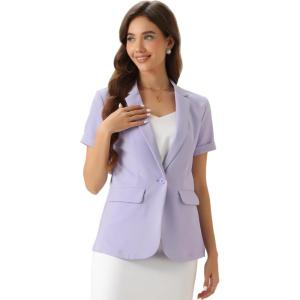 imageAllegra K Womens 1 Button Blazer Jacket Office Business Short Sleeve BlazerPurple
