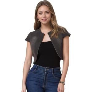 imageAllegra K Womens Denim Jacket Short Sleeve Jean Jacket Slim Fit Summer Outfits Casual Cropped JacketBlack Grey