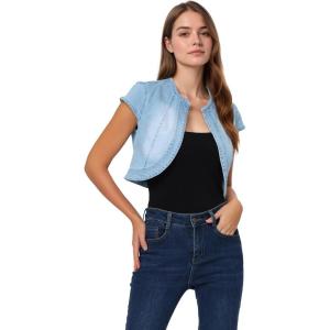 imageAllegra K Womens Denim Jacket Short Sleeve Jean Jacket Slim Fit Summer Outfits Casual Cropped JacketLight Blue