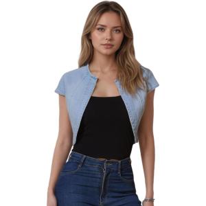 imageAllegra K Womens Denim Jacket Short Sleeve Jean Jacket Slim Fit Summer Outfits Casual Cropped JacketSky Blue