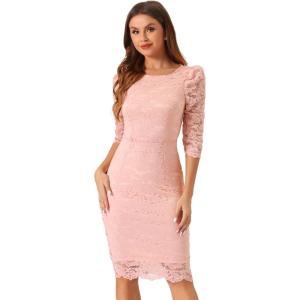 imageAllegra K Womens Elegant Lace Dress 34 Sleeve Business Wedding Guest Cocktail Bodycon DressPink