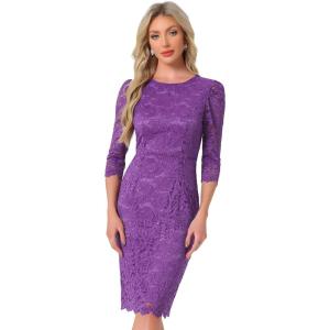 imageAllegra K Womens Elegant Lace Dress 34 Sleeve Business Wedding Guest Cocktail Bodycon DressPurple