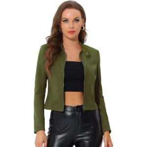 imageAllegra K Womens Faux Suede Jacket Stand Collar Zip Up Long Sleeve Motorcycle Biker CoatArmy Green