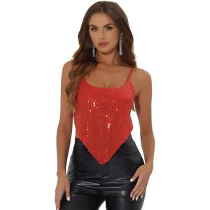 imageAllegra K Womens Halloween Sequin Spaghetti Straps Crisscross Backless Party Crop Cami TopRed