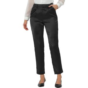 imageAllegra K Womens High Waist Pants with Pocket Business Casual Tapered Ankle Satin Pants
