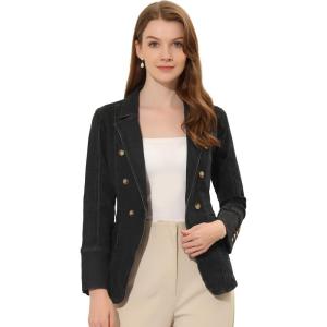 imageAllegra K Womens Jean Jacket Button Down Notched Lapel Long Sleeve Work Office Denim Blazer JacketBlack