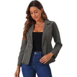 imageAllegra K Womens Jean Jacket Button Down Notched Lapel Long Sleeve Work Office Denim Blazer JacketDark Grey