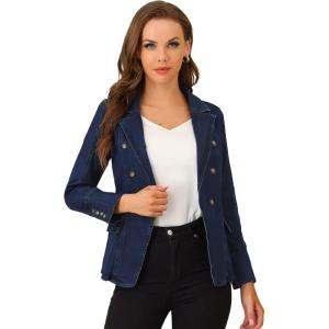 imageAllegra K Womens Jean Jacket Button Down Notched Lapel Long Sleeve Work Office Denim Blazer JacketMidblue