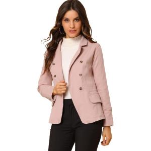 imageAllegra K Womens Jean Jacket Button Down Notched Lapel Long Sleeve Work Office Denim Blazer JacketPink