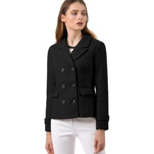imageAllegra K Womens Notched Lapel Double Breasted Pea CoatBlack