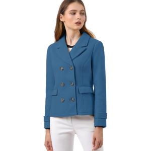 imageAllegra K Womens Notched Lapel Double Breasted Pea CoatBlue
