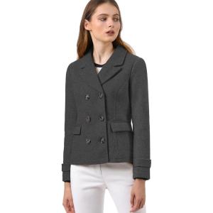 imageAllegra K Womens Notched Lapel Double Breasted Pea CoatDark Gray