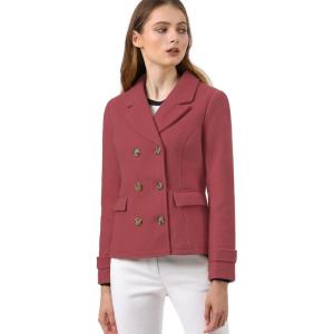 imageAllegra K Womens Notched Lapel Double Breasted Pea CoatDark Pink