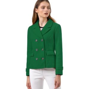 imageAllegra K Womens Notched Lapel Double Breasted Pea CoatGreen