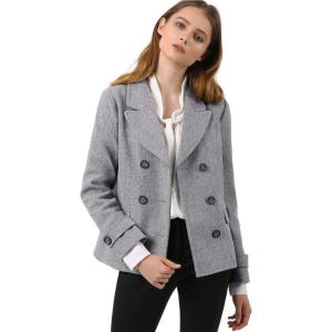 imageAllegra K Womens Notched Lapel Double Breasted Pea CoatGrey