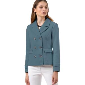 imageAllegra K Womens Notched Lapel Double Breasted Pea CoatGrey Blue