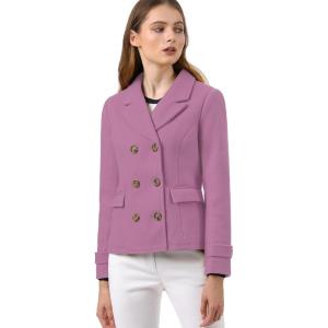 imageAllegra K Womens Notched Lapel Double Breasted Pea CoatGrey Purple