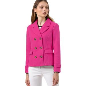 imageAllegra K Womens Notched Lapel Double Breasted Pea CoatHot Pink