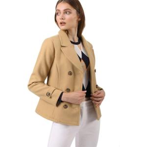 imageAllegra K Womens Notched Lapel Double Breasted Pea CoatKhaki