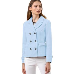 imageAllegra K Womens Notched Lapel Double Breasted Pea CoatLight Blue