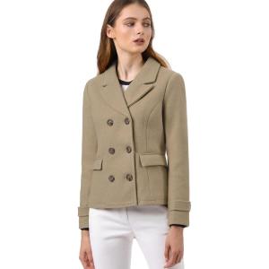 imageAllegra K Womens Notched Lapel Double Breasted Pea CoatLight Brown
