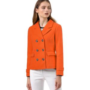 imageAllegra K Womens Notched Lapel Double Breasted Pea CoatOrange