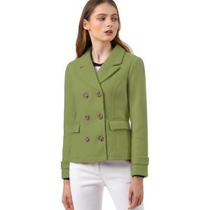 imageAllegra K Womens Notched Lapel Double Breasted Pea CoatPea Green