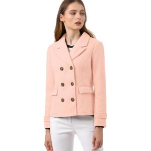 imageAllegra K Womens Notched Lapel Double Breasted Pea CoatPink