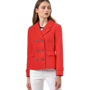 imageAllegra K Womens Notched Lapel Double Breasted Pea CoatRed