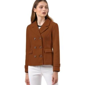 imageAllegra K Womens Notched Lapel Double Breasted Pea CoatReddish Brown