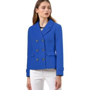 imageAllegra K Womens Notched Lapel Double Breasted Pea CoatRoyal Blue