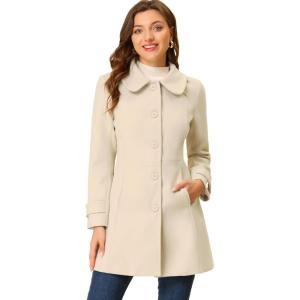 imageAllegra K Womens Peter Pan Collar Overcoat Winter Dressy Button Single Breasted Long CoatBeige