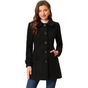 imageAllegra K Womens Peter Pan Collar Overcoat Winter Dressy Button Single Breasted Long CoatBlack