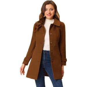 imageAllegra K Womens Peter Pan Collar Overcoat Winter Dressy Button Single Breasted Long CoatBrown