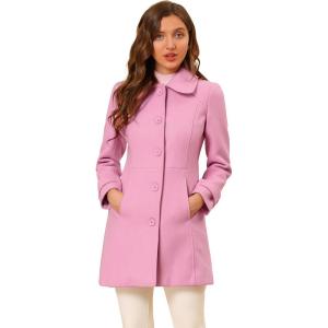 imageAllegra K Womens Peter Pan Collar Overcoat Winter Dressy Button Single Breasted Long CoatCharm Pink
