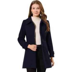 imageAllegra K Womens Peter Pan Collar Overcoat Winter Dressy Button Single Breasted Long CoatDark Blue