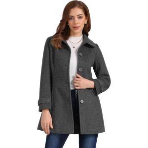 imageAllegra K Womens Peter Pan Collar Overcoat Winter Dressy Button Single Breasted Long CoatDark Grey