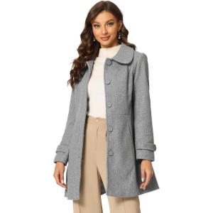 imageAllegra K Womens Peter Pan Collar Overcoat Winter Dressy Button Single Breasted Long CoatGrey