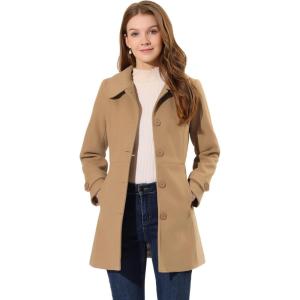 imageAllegra K Womens Peter Pan Collar Overcoat Winter Dressy Button Single Breasted Long CoatKhaki