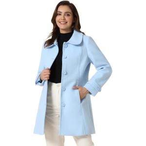 imageAllegra K Womens Peter Pan Collar Overcoat Winter Dressy Button Single Breasted Long CoatLight Blue
