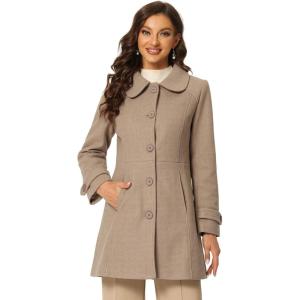 imageAllegra K Womens Peter Pan Collar Overcoat Winter Dressy Button Single Breasted Long CoatLight Brown