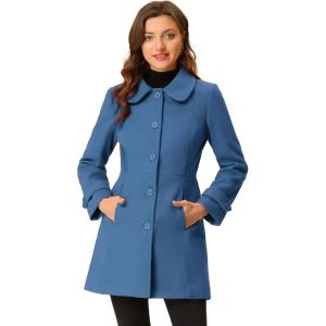 imageAllegra K Womens Peter Pan Collar Overcoat Winter Dressy Button Single Breasted Long CoatMarine Blue