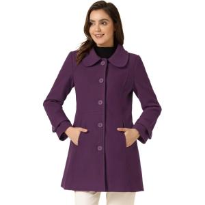 imageAllegra K Womens Peter Pan Collar Overcoat Winter Dressy Button Single Breasted Long CoatPurplish Red